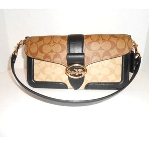 COACH Georgie Baguette Bag Monogram Purse Shoulder Crossbody Brown Black